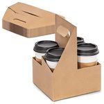 [25 Pack] 4 Cup Drink Carrier with Handle - Kraft Paperboard Handled Drink Carriers 12-30 oz to Go Coffee Cup Holder, for Hot and Cold Cup Carrier, Takeout, Cafe and Restaurant Food Service Delivery