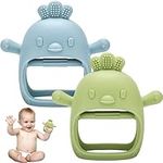 Baby Teething Toys, 2 Pack Teether for Baby, Silicone Mitten Glove Teether for Sucking Needs, Baby Teethers Toys 0-3-6-12 Months, Hand Pacifier Chew Toys for Teething Pain Relief (Blue/Green)