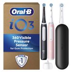 Oral-B iO3 Electric Toothbrush Dual Pack, Pink & Black, 3 Toothbrush Heads, 1 Travel Case, Designed by Braun