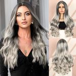 Creamily Wig for Women Grey,Full Head Hair Wigs for Women Natural Wavy,Fashionable Smooth Long Hair Wig Heat Resistant Fiber 26 Inches for Party Cosplay