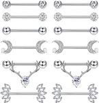 ORAZIO 6 Pairs 14G Nipple Rings for Women Men 316L Stainless Steel Heart Butterfly Moon CZ Flower Barbell Nipple Rings Set Cute Nipplerings Tongue Bars Body Piercing Jewelry