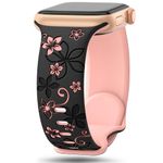 Floral Engraved Straps Compatible with Apple Watch Straps 41mm 40mm 38mm 42mm 46mm 44mm 45mm 49mm for Women,Cute Flower Bands Soft Silicone Sport Strap for iWatch Series 10 9 8 7 6 5 4 3 2 1 SE Ultra