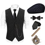 1920s Mens Costume Fedora Hat,Gatsby Gangster Vest,Vintage Pocket Watch,Pre Tied Bow Tie,Tie, Twvest-ystwhat, XX-Large