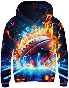 Funnycokid Boys Hoodies Size 8-10 Football Water and Fire Kids Sweatshirts Youth Girls Warm Clothes Fleece Hooded with Pocket Cool Graphic Printed