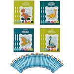 THE TWIDDLERS - 12 Pack Colouring Books for Kids, A5 Size - Fun Activity Learning Dinosaurs Book for Children with Stickers and 4 Crayons Set for Travel Party Gift Bag Fillers and Favours - Ages 4-8