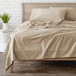 Bare Home Flannel Sheet Set 100% Cotton, Velvety Soft Heavyweight - Double Brushed Flannel - Deep Pocket (King, Sand)