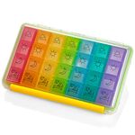 Weekly Pill Organizer - Portable 4 Times-A-Day - Water Moisture-Proof AM/PM Pill Case, Colorful 7 Day Medicine Holder Pill Box with Labels for Prescriptions, Medications, Vitamins, and Supplements