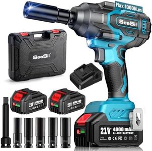 Seesii 1000Nm(738ft-lbs) Cordless Impact Wrench High Torque,1/2" Brushless Impact Gun w/Two 4.0AH Battery,Fast Charger, 5 Sockets & Storage Case, Electric Impact Wrench for Car Truck,WH760