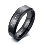 (Free Engraving) Stainless Steel Personalized Plain Band Ring for Men and Women,Black,6mm Width,Size 10