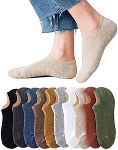 AOIREMON 10 Pairs No Show Low Cut Socks for Mens & Womens，Non Slip Athletic Flat Boat Liner Socks for Running Hiking