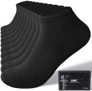 LWK Men's Bamboo Running Ankle Socks 10-Pack - Gift Box,Seamless Toe,Cushioned Sole,Breathable,Moisture Wicking,Arch Support