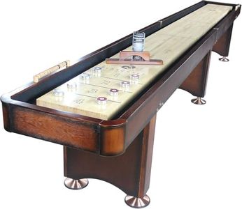 Playcraft 2pc Georgetown Shuffleboard Table with Storage Cabinet - Shuffle Board Game Table with Abacus, 8 Pucks, Brush & Wax - Pro Climate Adjusters - Hand-Stained Cherry Finish - 14ft