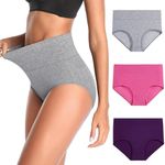 GLAMORAS® Women’s Cotton High Wasit Underwear Full Coverage Brief Panty | Ladies Soft, Comfortable, Breathable Underpants Briefs Panties | Size: M - XXL- Pack of 3 Grey, Pink, Purple-2XL