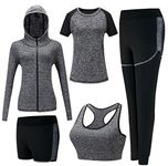 ZETIY Women's 5pcs Yoga Suit Sweatsuit Women's Activewear Sets Sport Yoga Fitness Clothing Ladies Workout Outfit Sportsuits for Running Jogging Gym