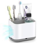 GFWARE Toothbrush Holder for Bathroom - kids Electric Toothbrush and Toothpaste Holder Drainage, 4 Slots Tooth Brush Holder for Bathroom Countertop Organizer and Storage, White Bathroom Caddy, Grey