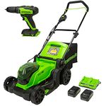 Greenworks 48V (2 x 24V) 17" Brushless Cordless Lawn Mower + 24V Drill/Driver, (2) 4.0Ah USB Batteries (USB Hub) and Dual Port Rapid Charger Included