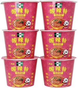 NPG Hot and Sour Noodles 3.7 Oz (Pack of 6), Non-Fried Sweet Potato Noodles, Spicy Szechuan Instant Cup Noodle Soup, Authentic Sichuan Suan La Fen with Tingling Numbing Szechuan Peppercorn, Hot and Sour Soup Ramen Noodle