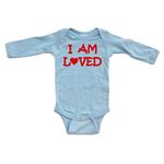 Apericots Cute I Am Loved with Heart Baby Long Sleeve Unisex Bodysuit, Light Blue, 12 Months