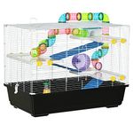 PawHut 31" Large Hamster Cage, Small Animal House, Multi-Storey Gerbil Haven, Tunnel Tube System, with Water Bottle, Exercise Wheel, Food Dish, Ramps, Black