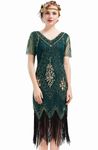 BABEYOND 1920s Flapper Fringed Sequin Dress Roaring 20s Fancy Dress Gatsby Costume Dress V Neck Vintage Beaded Evening Dress (DarkGreen, XL)