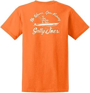 Salty Joe's Men's Custom Graphic Logo Heavyweight Cotton T-Shirts, Orange Sherbet / White Fishing Boat Design, 3X-Large