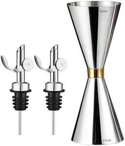 Pafusen Jigger for Bartending, Japanese Professional Cocktail Jiggers, Jiggers 2 OZ 1 OZ with Measurements Inside, Premium 304 Stainless Steel (Golden Ring, 1 Jigger+ 2 Auto Flip Pourers)