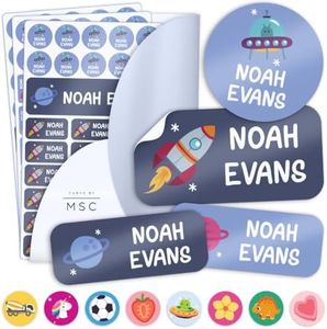 Personalized Daycare Name Labels for Kids, (128 Pack) Waterproof Custom Name Stickers for Clothing Tags, Lunch Boxes and School Supplies, Made in USA by MSC -Space