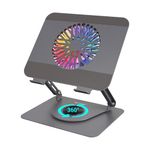 ZEBRONICS NS4000 PRO Rotatable Laptop Metal Stand, Upto 17 inch, 360° Fidget Rotation, Foldable, Multi Angle Adjustment, Type C Detachable RGB Magnetic Fan, Anti-Slip Silicone Pads, Carbon Steel Body