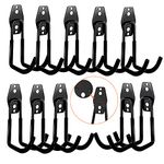 3-H Garage Hooks Heavy Duty, Tool Hangers for Garage Wall 10PC Small J, Skateboard Wall Mount,Garage Wall Hooks with 3 Welding Spot for Organizing Bike, Ladder, Bicycle, Chair, Shovel, Helmet(Black)