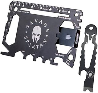 SAVAGE SPARTAN Multitool Wallet | 36 in 1 Multifunctional Toolcard Pro with Credit Card Holder Money Clip & Sleek Minimalist Stainless Steel Skull Keychain Pocket Survival Multi-Tool for Men, Black, Small
