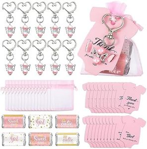 Teling 50 Sets Baby Shower Party Favors Include Baby Shower Angel Keychains Baby Girl Label Sticker Elephant Thank You Card Organza Bag for Girl Baby Shower Birthday Party Return Gift (Pink)