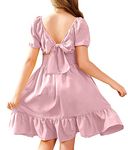 Arshiner Girl Lantern Sleeve Tie Back Dress Ruffled Off Shoulder A-Line Vintage Mini Dress Pink Size 8-9