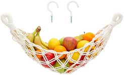 Okuna Outpost Macrame Fruit Hammock for Kitchen Under Cabinet with 2 Hooks, Hanging Net Basket for Bananas and Produce Storage (6 x 25 x 15 In)