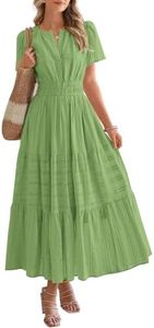 BTFBM Womens Summer 2026 Casual Midi Maxi Dresses Lightweight Short Sleeve V Neck Elastic Waist Boho Beach Dress Pockets(Green, Large)