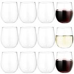 LOLYSIC 12 Pcs Plastic Wine Glasses Reusable, 350ml 12oz Unbreakable Plastic Stemless Wine Glasses, Clear Shatterproof Plastic Wine Cup Glasses for Christmas Party Indoor Outdoor Camping Picnic Travel