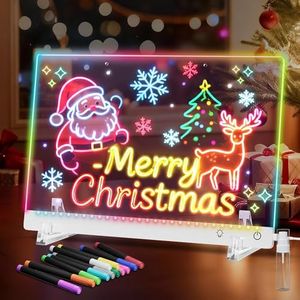 LED Note Board with Colors, 13.7"x10" Lumiboard LED Drawing Board, 4 Modes & 7 Colors Acrylic Dry Erase Board with Light, Stand and 7 Markers for Home, Office, Birthday and Halloween Gifts (White)