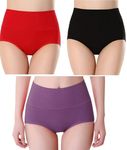 RENOWNED High Rise Cotton Seamless Panties High Waist - L Size Pack of 3 Red Maroon Pink