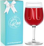 Monogrammed A-Z Wine Gifts for Women - 12.75 oz Engraved Personalized Wine Glass- Funny Wine Lover Monogram Gifts for Women - Unique Wine Glasses Gift Set (M)