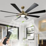Depuley Large Farmhouse Ceiling Fan with Lights: 60 Inch Modern Ceiling Fans with Remote - Big Fans for Home Living Room Commercial Outdoor Covered Porch Garage Shop Black Gold