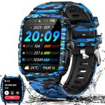 Military Smart Watch for Men with 3ATM Waterproof Make Calls Tactical Rugged Watch 2.0" HD Big Screen 430mAh Fitness Tracker with Heart Rate Sleep Monitor for iPhone Android iOS (Camouflage Blue)