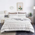 WARMDERN Cotton Duvet Cover Set Queen Size, White Duvet Cover with Aztec Striped, Boho Bedding Set 3 Pcs - 1 Duvet Cover & 2 Pillowcases (White, Queen)