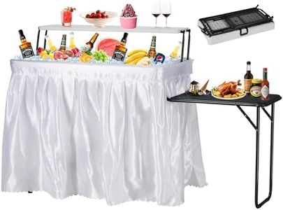 Dragosum Outdoor Ice Cooler Table with Metal Side Desktop, Folding Ice Table with Mesh Desktop, Portable Bar Drink Cooler Desk‌ with Skirt for Camping, Picnic, BBQ, Party (Black)