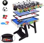 ALPIKA 4FT 4 in 1 Multi Sports Game Table - Folding Combo - Pool/Snooker, Air Hockey, Table Tennis, Football with Accessory Storage Box