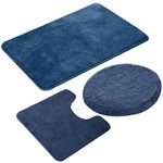 Elehealthy 3 Pieces Bathroom Rug Set,Non-Slip Bath Mats for Floors,Ultra Soft, Absorbent and Comfortable U-Shaped Contour Rug, Floor Mat and Toilet Lid Cover (Navy Blue02, 3 Pieces)