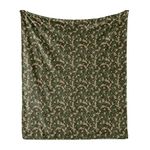 Ambesonne Camouflage Soft Flannel Fleece Throw Blanket, Continuous Jungle Marsh Camo Fashion Hiding Pattern, Cozy Plush for Indoor and Outdoor Use, 60" x 80", Olive Green