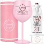 Lifecapido 21st Birthday Gifts for Her - Vintage 2003 Limited Edition Stainless Steel Wine Glass, 21 Year Old Birthday Gift for Women, Unique 21 Year Celebration Gift for Female with Wine Bag & Card