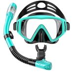 Snorkel Set Adults, Panoramic Wide View Scuba Mask, Anti-Fog Tempered Glass Diving Mask, Free Breathing Easy Dry Top Snorkel,Adjustable Strap, Professional Snorkeling Gear