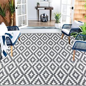 Outdoor Rug for Garden, Waterproof Patio Rugs 180x120cm Reversible Stain Resistant Garden Rug Picnic Blanket, Woven Plastic Easy Cleaning Beach Blanket for Summer Backyard Trailer Deck BBQ