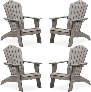 Psilvam Oversized Adirondack Chair, Fade-Resistant & Odor-Free Poly Lumber Fire Pit Chair with Cup Holder, Weatherproof Lawn Chair, Easy 15 Min Install Patio Chair, 350 Lbs Support (4, Light Gray)