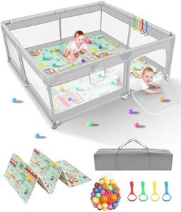 KFM Baby Playpen with Mat, 79" x 71" Large Playpen for Babies and Toddlers, BPA-Free, Non-Toxic Baby Play Yard, Safe No Gaps Toddler Play Pen with Outside Zipper Door and Anti-Slip Suction Cups (Grey)